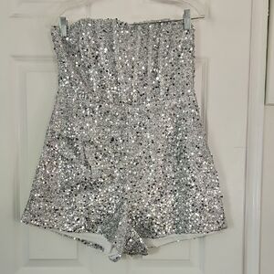 Selfie Leslie Silver High Waist Shorts Sparkle
